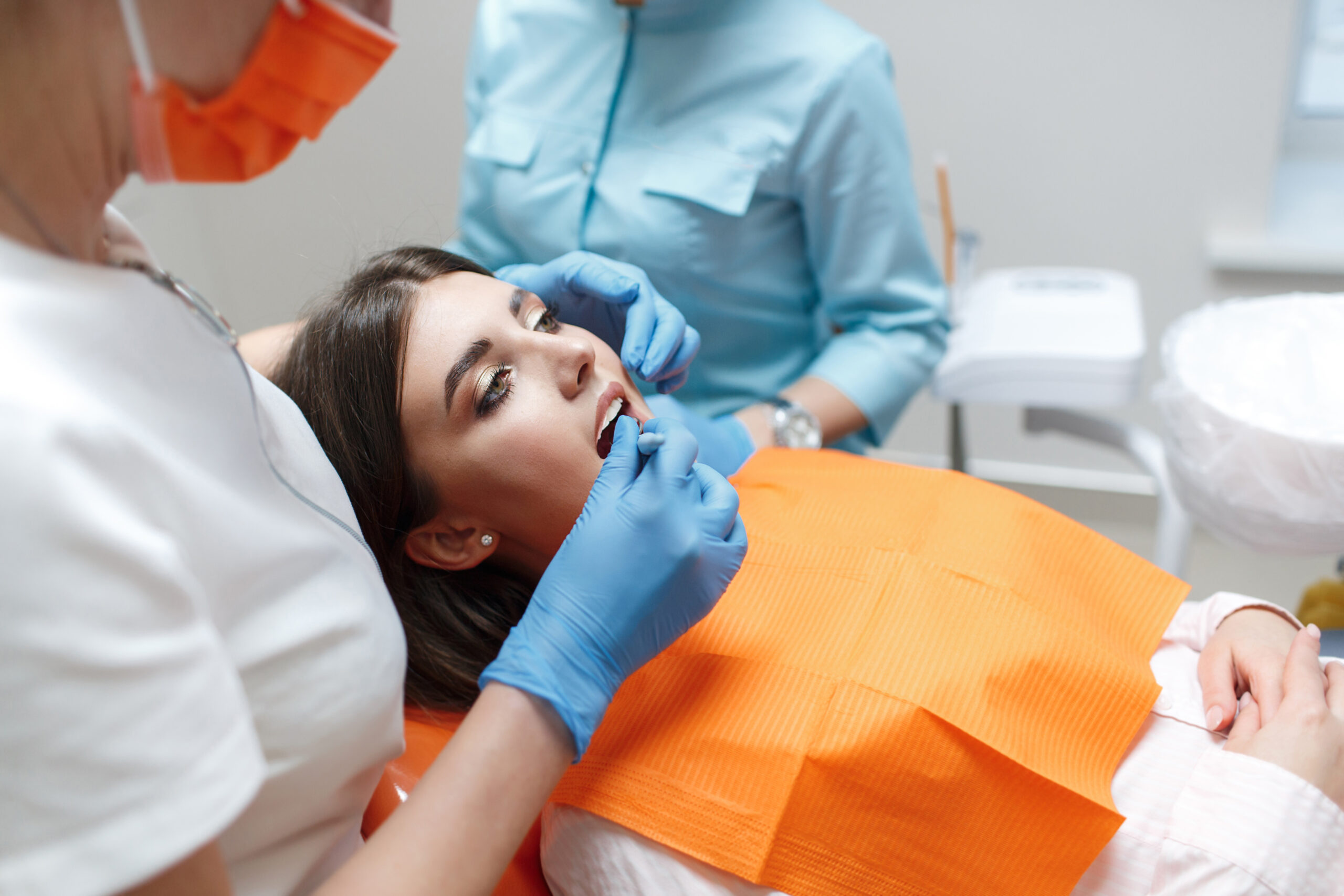 Patient receiving dental treatment in clinic